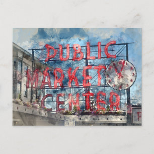 Public Market Center i Seattle Washington Vykort