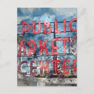 Public Market Center i Seattle Washington Vykort