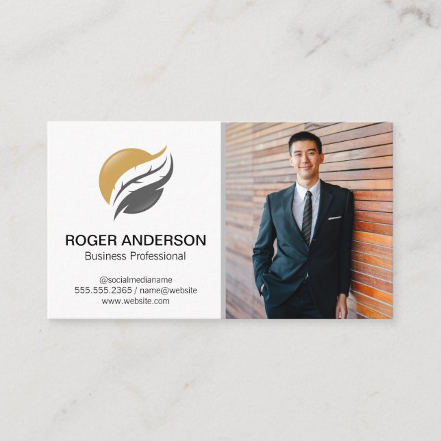 Public Notary | Feather Quill | Business Man Busi Visitkort (Framsida)