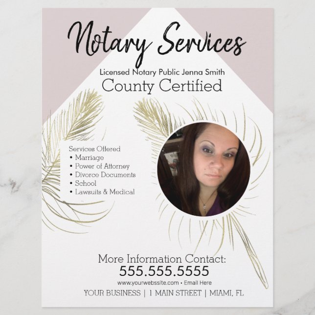 Public Notary Services Rosa Guld Photo Business Reklamblad (Framsidan)