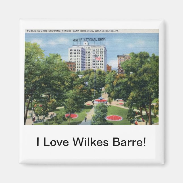 Public Square, Wilkes-Barre PA Vintage Magnet (Framsidan)