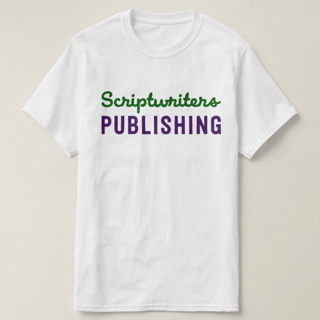Publicera för Scriptwriters som är grönt/lilor T Shirt (Design framsida)