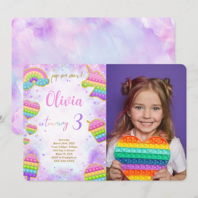 Publicera fotoinbjudan på födelsedagen inbjudningar (Fram/baksida)