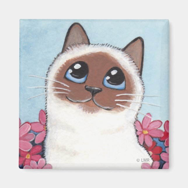 Publikant Birman Cat & Flowers - Cat Art Magnet (Framsidan)