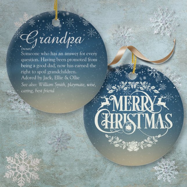 Publikens morfar, morfar, pops Definition Julgransprydnad Keramik (Script Christmas Grandpa, Grandad, Pops Definition Ceramic Ornament)