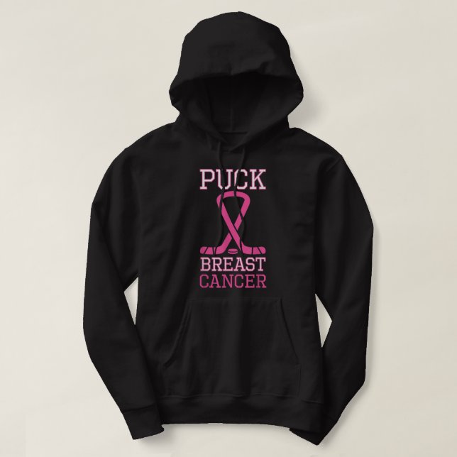 Puck Breast Cancer Pink Ribbon Ice Hockey Breast C Hoodie (Design framsida)