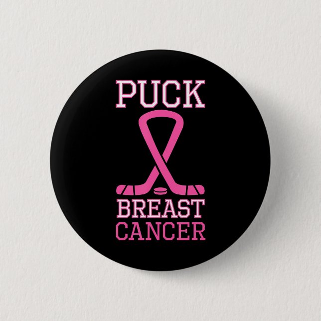 Puck Breast Cancer Pink Ribbon Ice Hockey Cancer Knapp (Framsida)