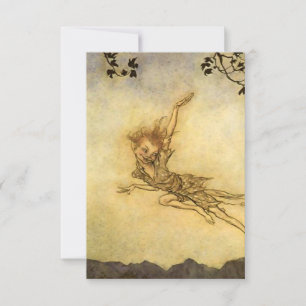 “Puck flög genom luften” av Arthur Rackham Tack Kort