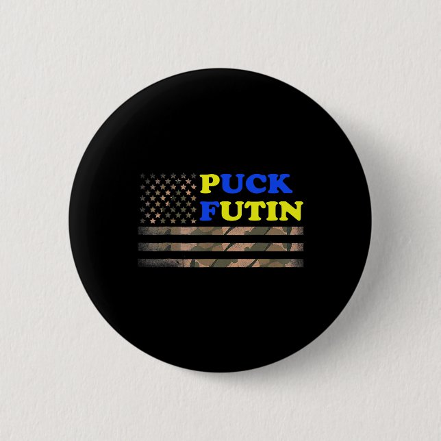 Puck Futin står med Ukraines amerikanska flagga  Knapp (Framsida)