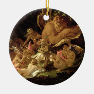Puck och älvor, från 'Midsummernatts Dream Julgransprydnad Keramik