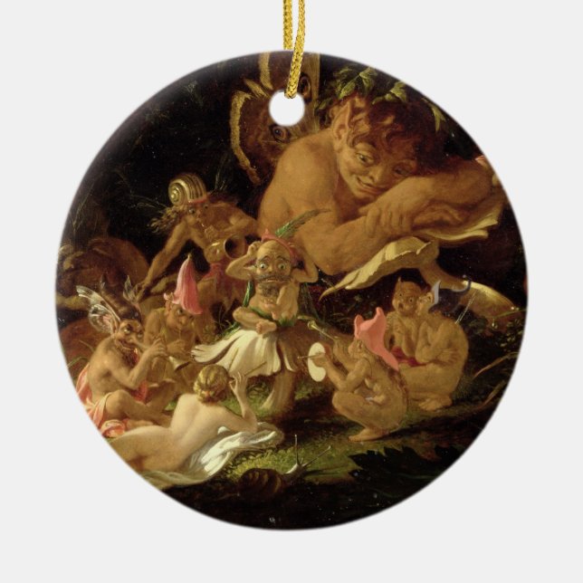 Puck och älvor, från 'Midsummernatts Dream Julgransprydnad Keramik (Framsidan)
