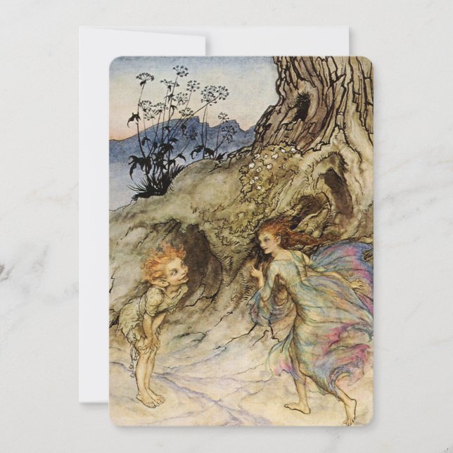 “Puck och en fe” Akvarell av Arthur Rackham Inbjudningar (Framsida)