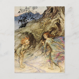 “Puck och en fe” Akvarell av Arthur Rackham Vykort