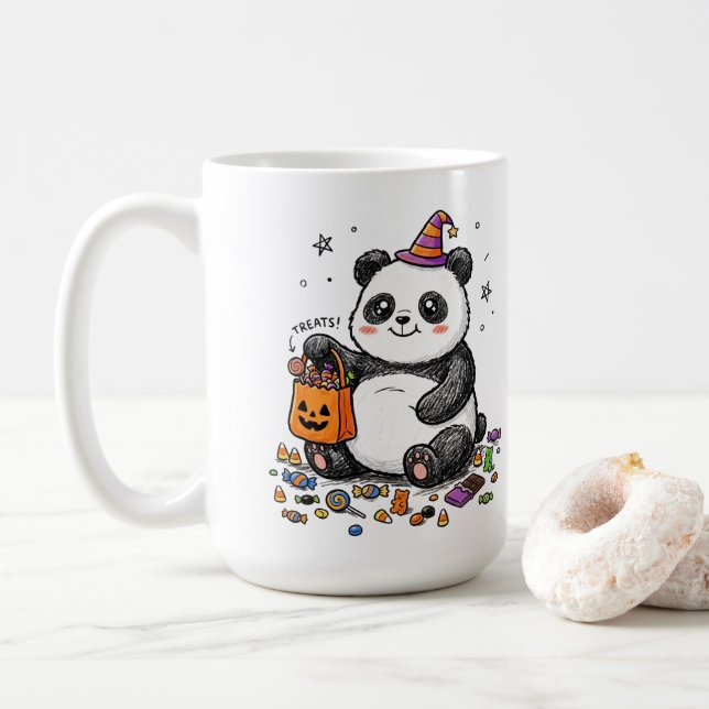 Puckel Halloween Panda med Sockersocka & Häxhatt Kaffemugg (Med munk)