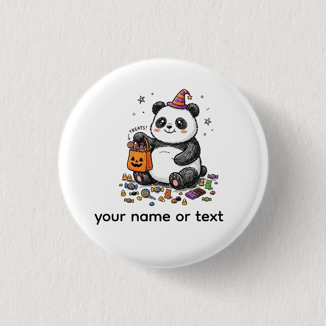 Puckel Halloween Panda med Sockersocka & Häxhatt Knapp (Framsida)