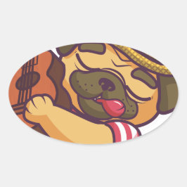 puckel som spelar gitarr ovalt klistermärke