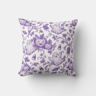 Puckeliga lila Halloween Toile-mönster söta barn Kudde