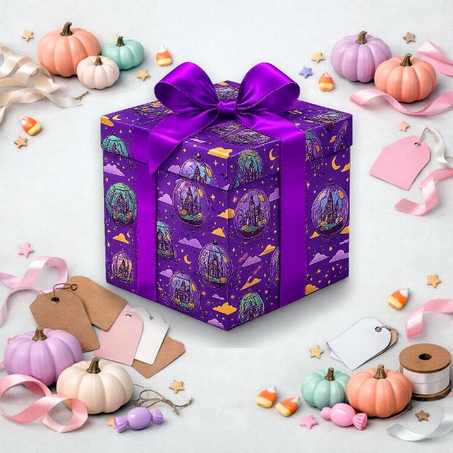 Puckeliga lila spökhus Halloween-mönster Presentpapper (Skapare uppladdad)