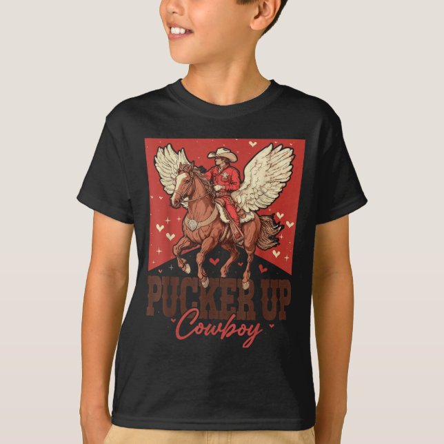 Pucker Up Cowboy Funny Western Valentines  T Shirt (Framsida)