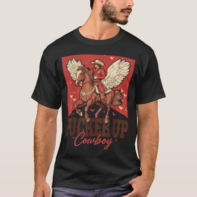 Pucker Up Cowboy Funny Western Valentines  T Shirt (Framsida)