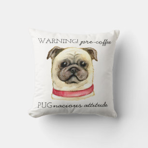 Puckig attityd före kaffet med Pug Kudde