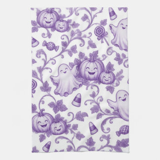 Puckig lila Halloween Toile-mönster Söta barn Kökshandduk