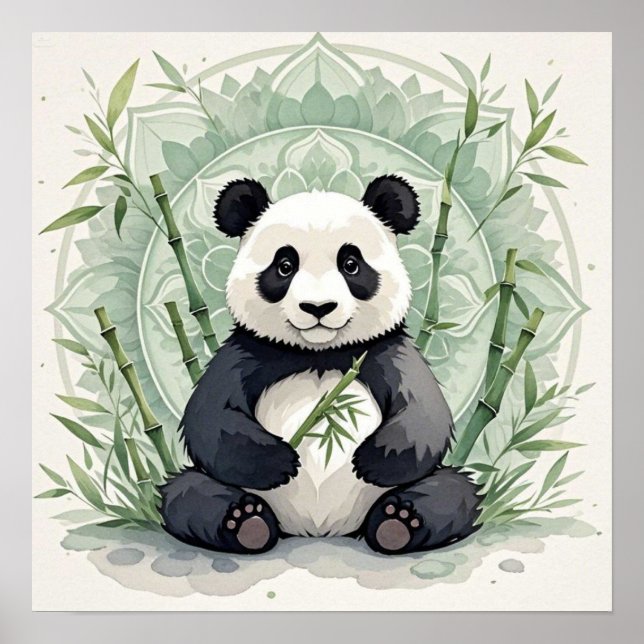 Puddig panda som sitter i lotusposition poster (Framsidan)