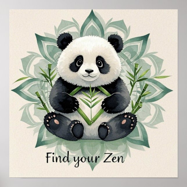 Puddig panda som sitter i lotusposition Zen Poster (Framsidan)