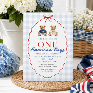 Puddig patriotisk tvillingpojkar Teddybjörn Navy G Inbjudningar