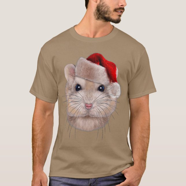 Pudding Dwarf Hamster i jultomten Hat T Shirt (Framsida)