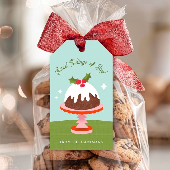 Pudding jul-kummel, plommon, färgad presentetikett (Skapare uppladdad)