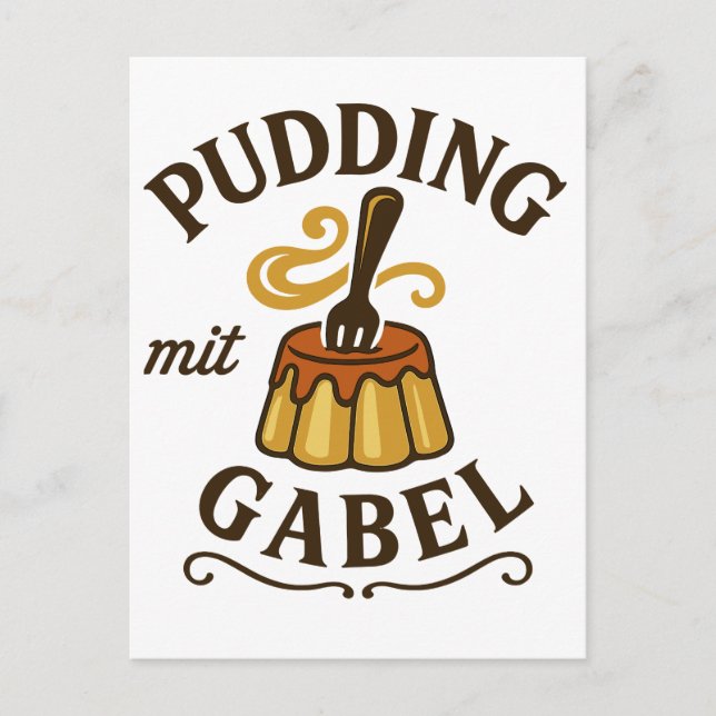 Pudding med gaffel rolig design vykort (Framsida)