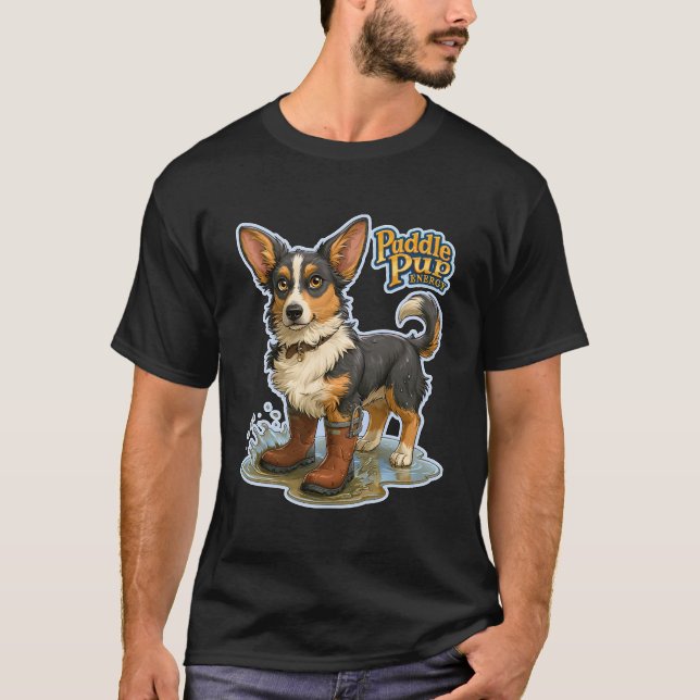 Puddle Pup Energy Regnstövlar Hund T Shirt (Framsida)