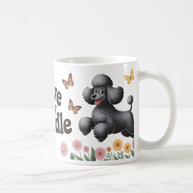 Pudel Älskare design med solblommor Kaffemugg (Höger)