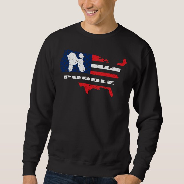 Pudel American Flagga Lång Ärmad Tröja (Framsida)