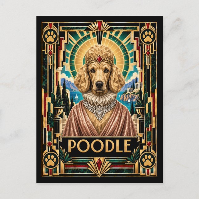 Pudel, Art Deco Hund Vykort (Framsida)
