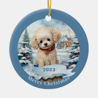Pudel Art White Hund Pet Julgransprydnad Keramik