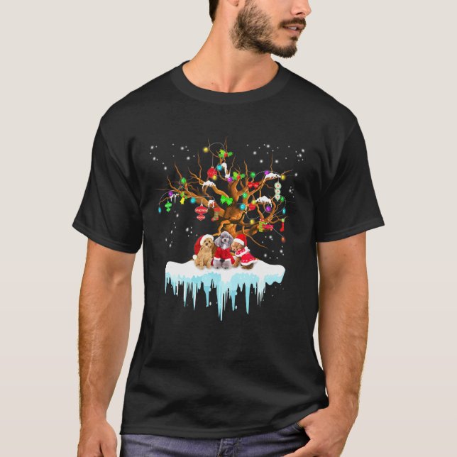 Pudel Bära Santa Hat jul Ornament Träd Cost T Shirt (Framsida)
