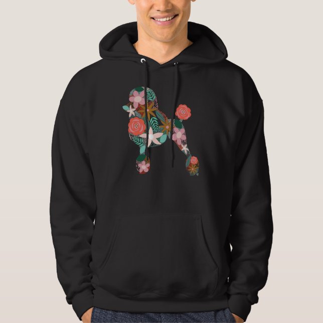 Pudel Blommigt Silhouette Hoodie (Framsida)