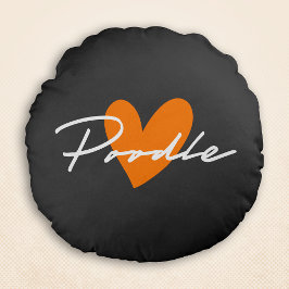 Pudel Chic & Finare Grått med Orange Heart Rund Kudde