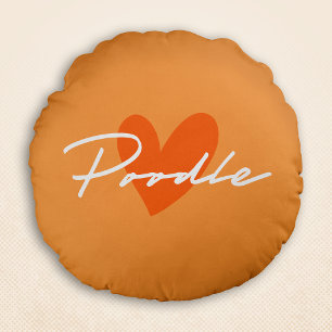 Pudel Chic & Finare-Orange med Orange Heart Rund Kudde