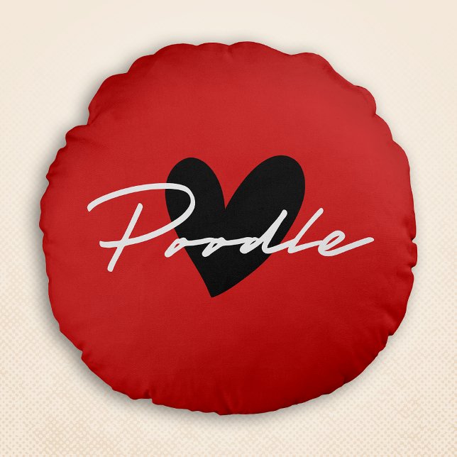 Pudel Chic & Finare Script Red Rund Kudde (Poodle Chic & Fancy Script Red Round Pillow)