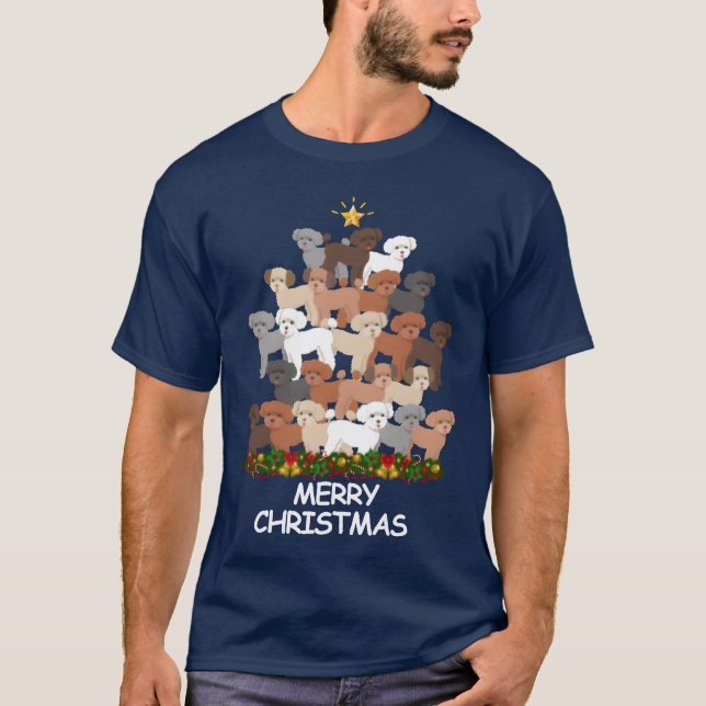Pudel Christmasree God jul vän T Shirt (Framsida)