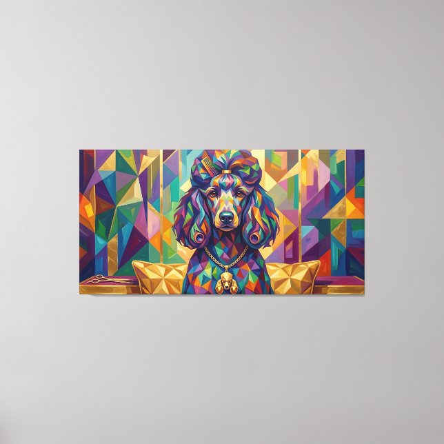 Pudel Diva Hundesalon Pop Art Portrait Canvastryck (Framsida)