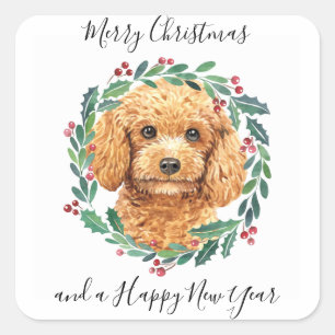 Pudel Elegant Hund Utandning God jul Fyrkantigt Klistermärke