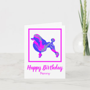 Pudel Fransk Rosa och Blue Silhouette Hund Funny Kort