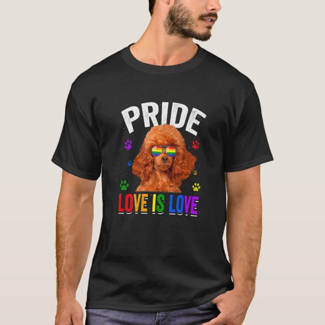 Pudel Gay pride LGbt Rainbow Flagga Hund T Shirt (Framsida)