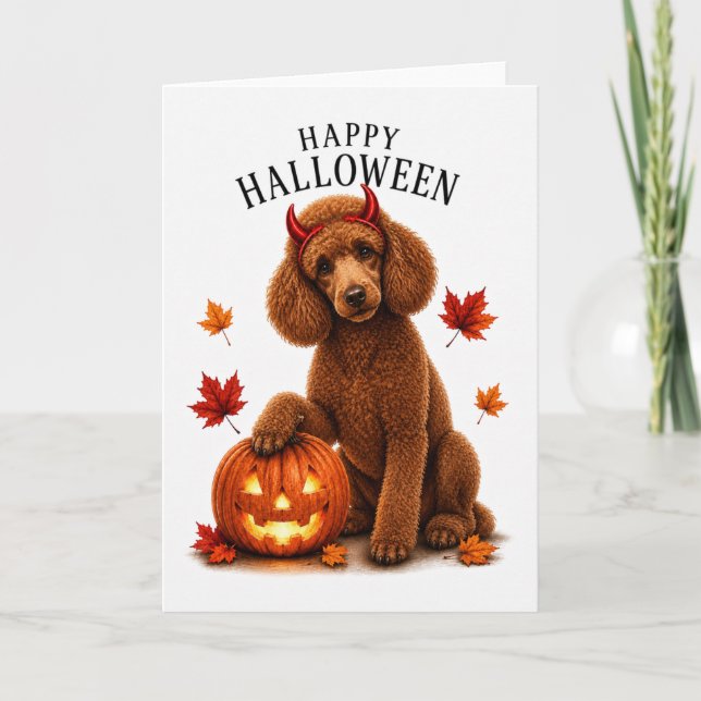 Pudel Halloween Djävul Hund Kort (Framsida)