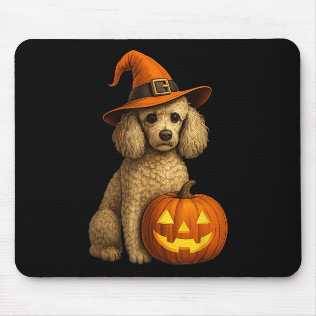 Pudel Halloween Pumpkin Witch Hat Hund Art Family Musmatta (Framsidan)