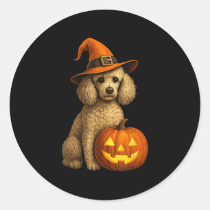 Pudel Halloween Pumpkin Witch Hat Hund Art Family Runt Klistermärke